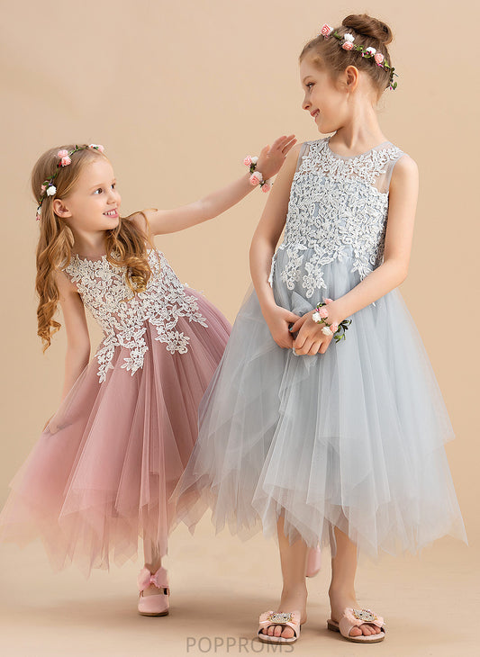 Flower Girl Dresses Scoop Neck Sleeveless A-Line Tulle/Lace Marina Flower Girl Dress - Tea-length