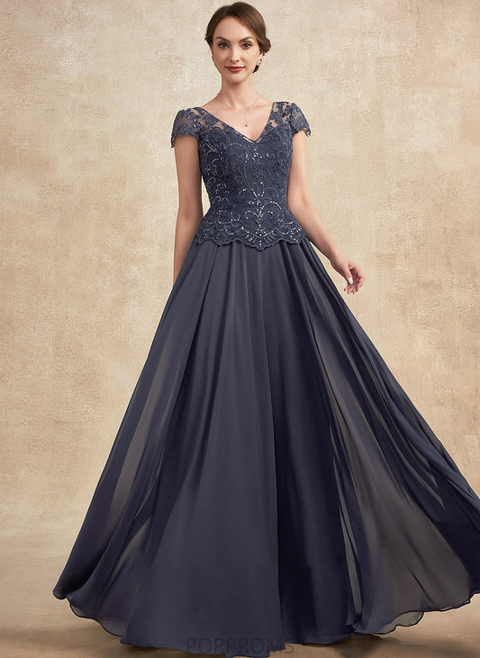 Elaina Dress the Bride Chiffon V-neck Sequins A-Line Mother Mother of the Bride Dresses Lace of With Floor-Length