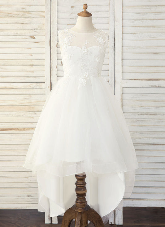 Esmeralda Asymmetrical Flower Scoop - Neck Dress A-Line Flower Girl Dresses Girl Tulle/Lace Sleeveless