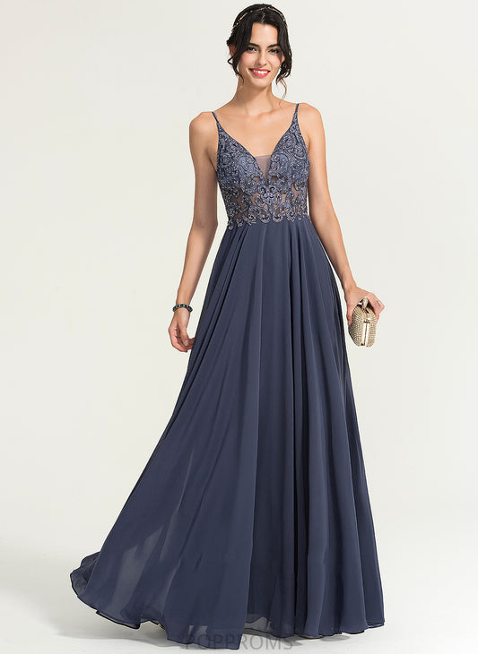 Chiffon With Prom Dresses A-Line V-neck Beading Sequins Floor-Length Athena