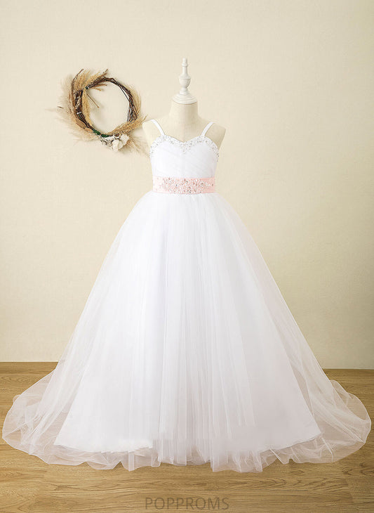 sash) With - Satin Flower Girl Dresses Sleeveless Straps Flower Ball-Gown/Princess Floor-length Angelina (Detachable Sash/Rhinestone Girl Dress