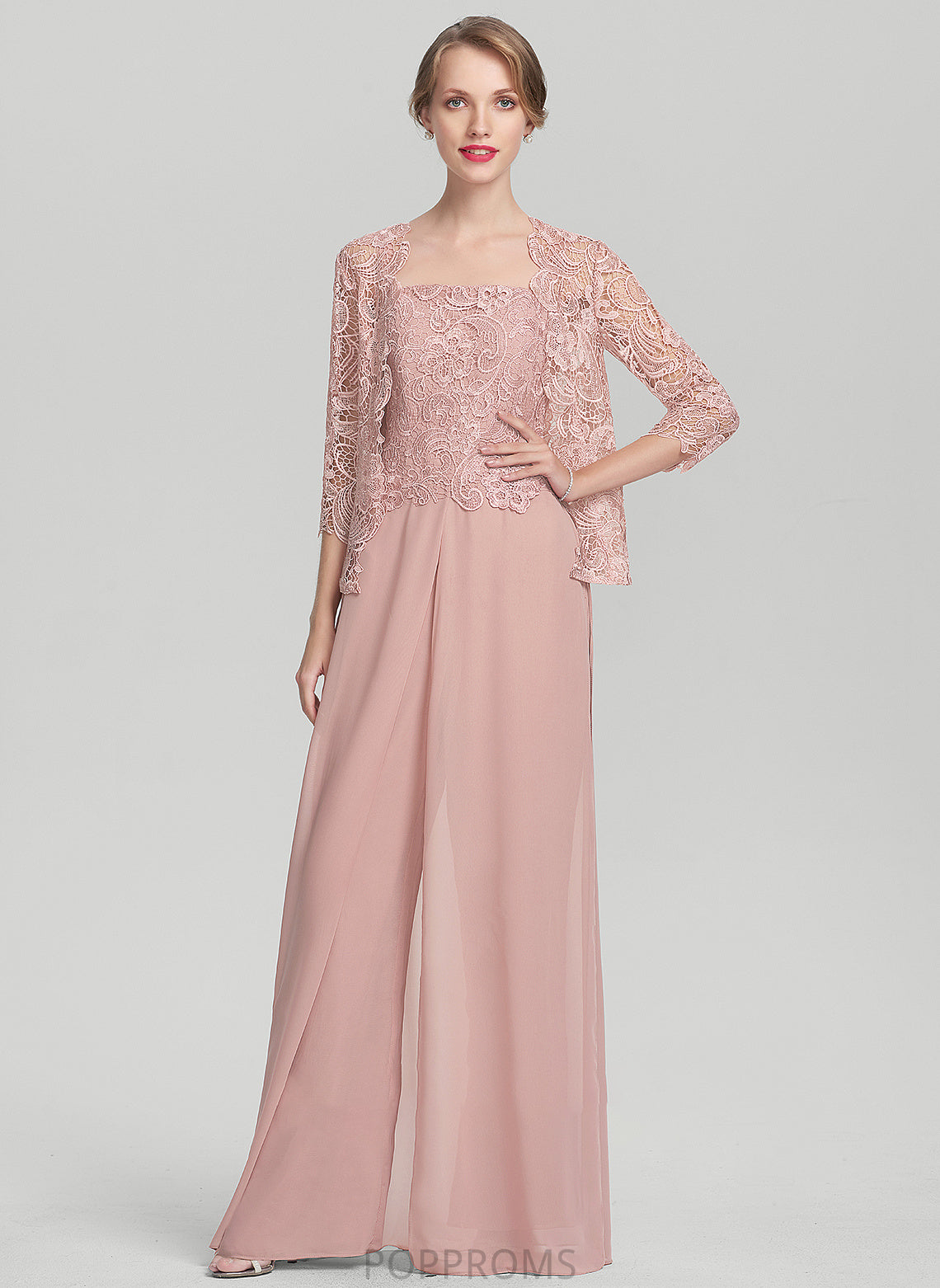 Neckline Dress Floor-Length Chiffon Mother of the Bride Dresses Square Paris of Bride the Lace Mother Jumpsuit/Pantsuit