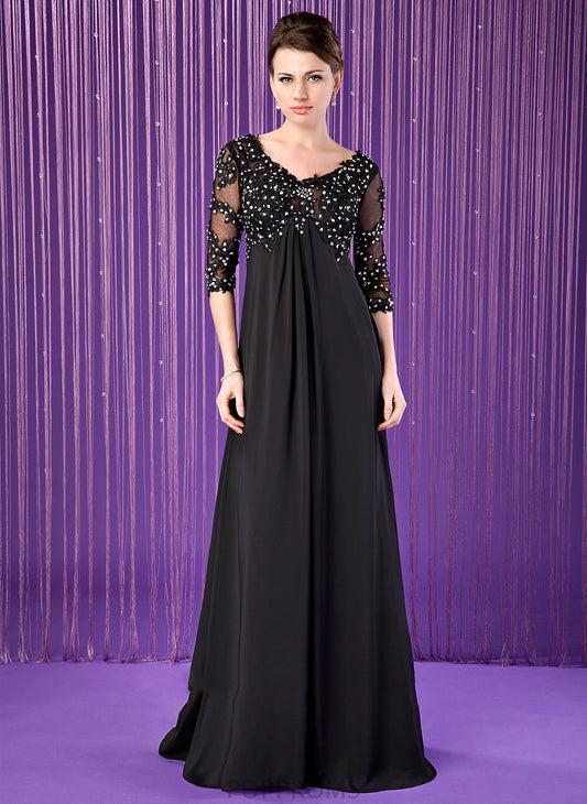 of Mother of the Bride Dresses Train Sweep Mother Chiffon Lace Natalie Dress Bride the Empire Beading With V-neck