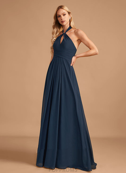 Silhouette Halter Ruffle Neckline Embellishment A-Line Length Fabric Floor-Length Ali Natural Waist Sleeveless Bridesmaid Dresses