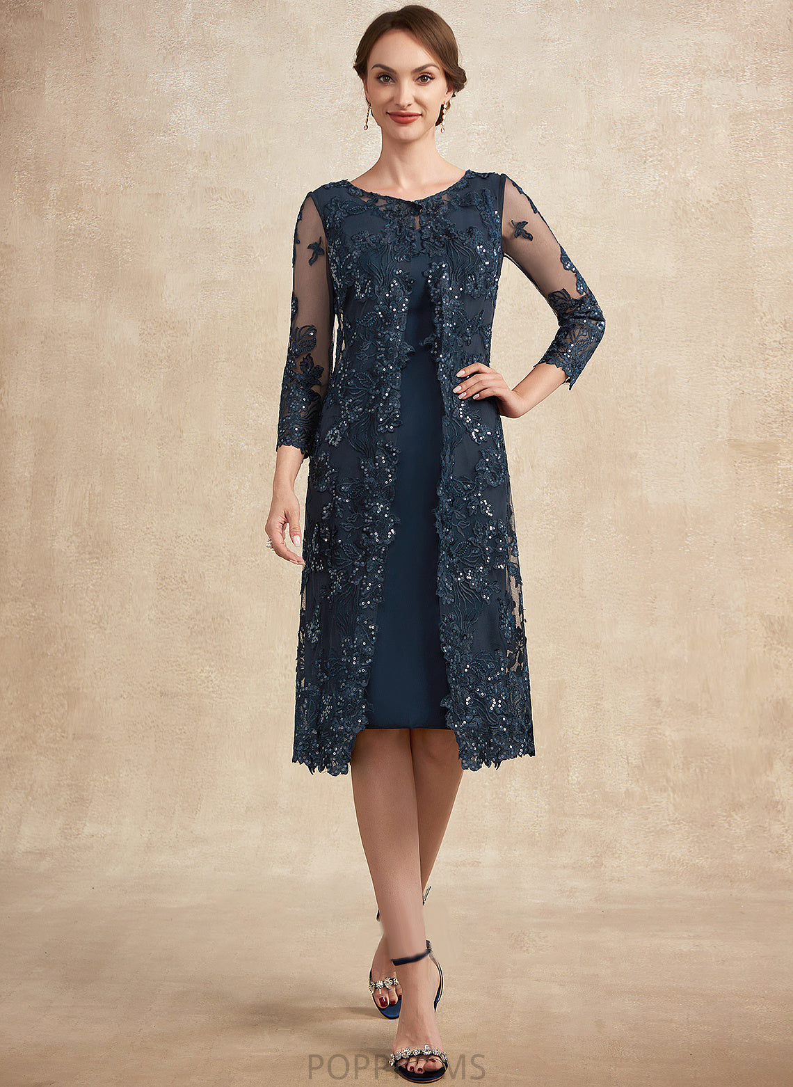 With Bride Neck Lace Scoop Kiley Chiffon Mother Sequins Dress the Knee-Length of Mother of the Bride Dresses Sheath/Column