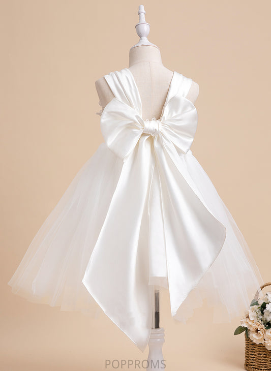 With Square Flower Dress Neckline Knee-length Viv Sleeveless - Ball-Gown/Princess Girl Flower Girl Dresses Bow(s) Tulle