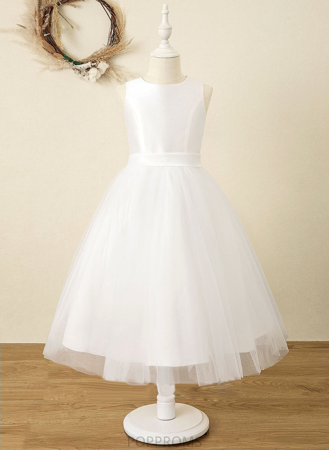 Satin/Tulle - Flower Girl Dresses Tea-length Girl Dress Gertrude Scoop Sleeveless Flower A-Line Neck