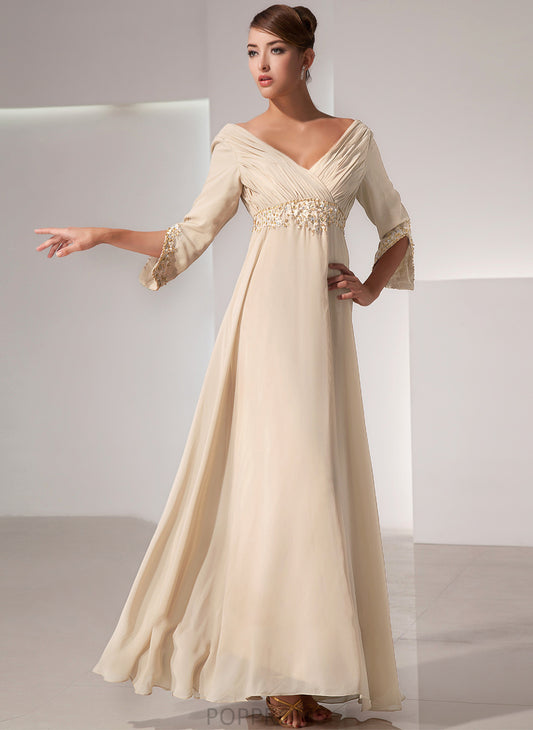 Dress With Ruffle of Beading Bride Chiffon V-neck the Floor-Length Mother Empire Brenda Mother of the Bride Dresses