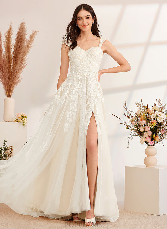 Dress Sweep Clara Wedding Dresses Off-the-Shoulder Beading Lace Train Wedding Tulle With A-Line Sequins