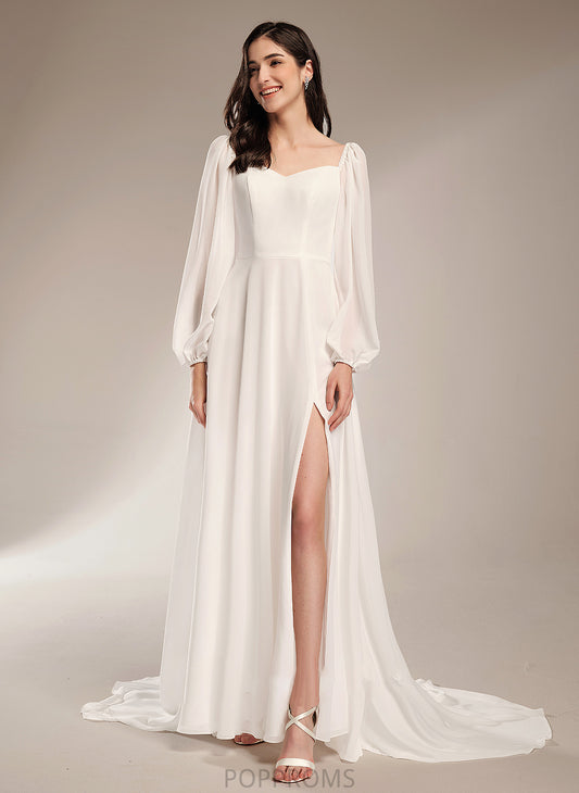 With Dress V-neck Train Split Wedding Wedding Dresses Chapel Front Anya A-Line