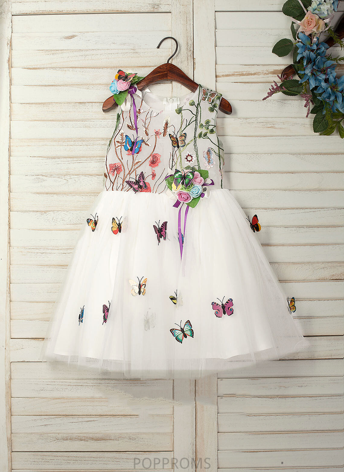 With Neck Flower Tulle/Lace A-Line Flower(s) Scoop Sleeveless Flower Girl Dresses - Knee-length Girl Clare Dress