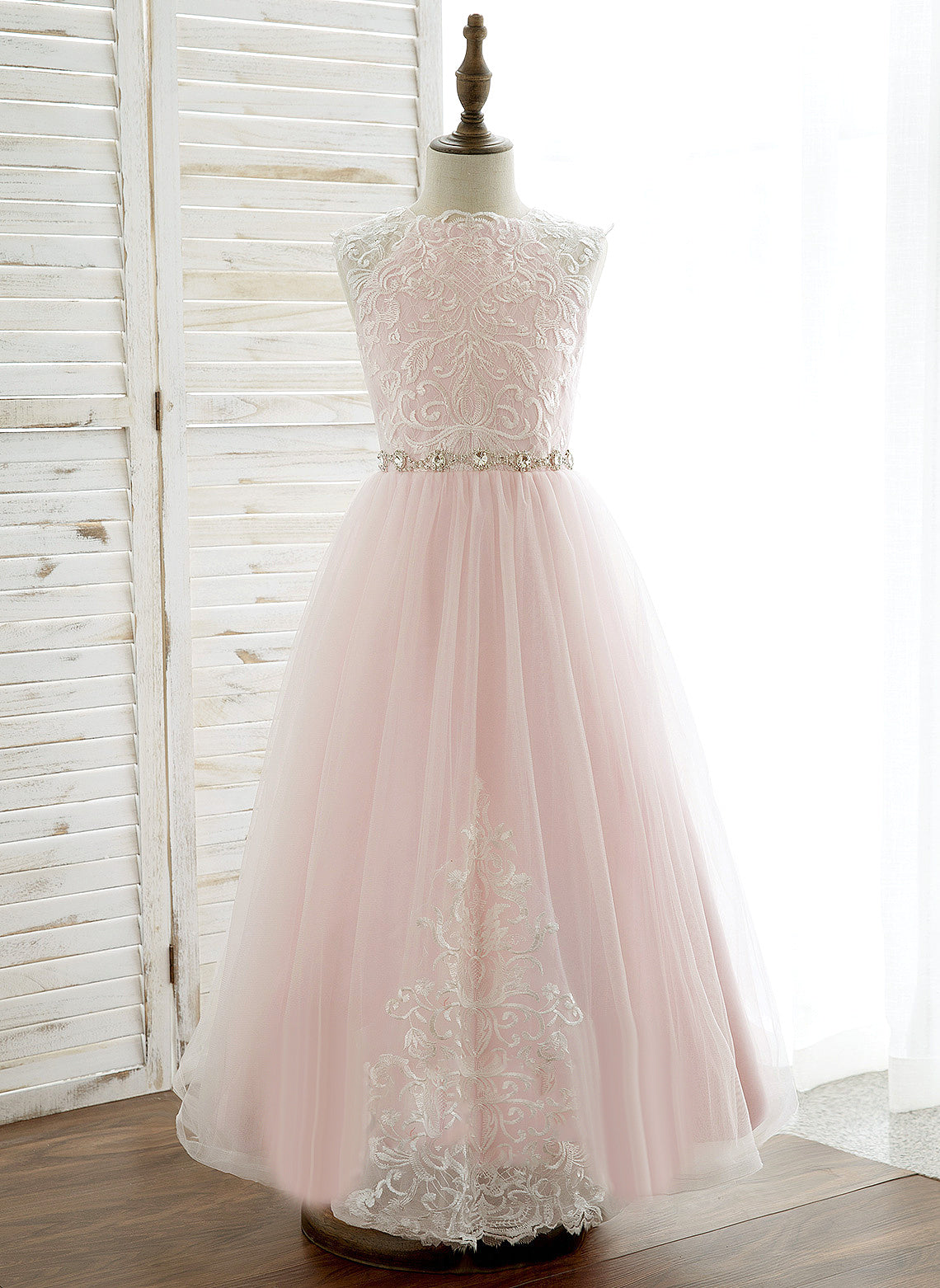 Rhinestone Ankle-length Tulle/Lace A-Line/Princess Neck With Girl Flower Girl Dresses Flower - Sleeveless Rebekah Dress Scoop