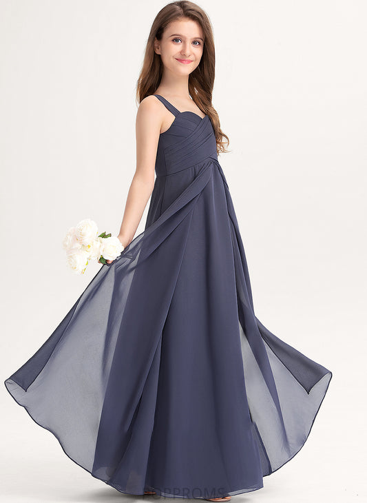 With A-Line Ruffle Floor-Length Sweetheart Chiffon Junior Bridesmaid Dresses Jaslyn