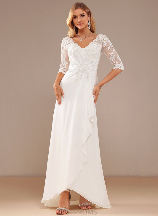 V-neck A-Line Asymmetrical With Dress Chiffon Wedding Lace Baylee Wedding Dresses Ruffle