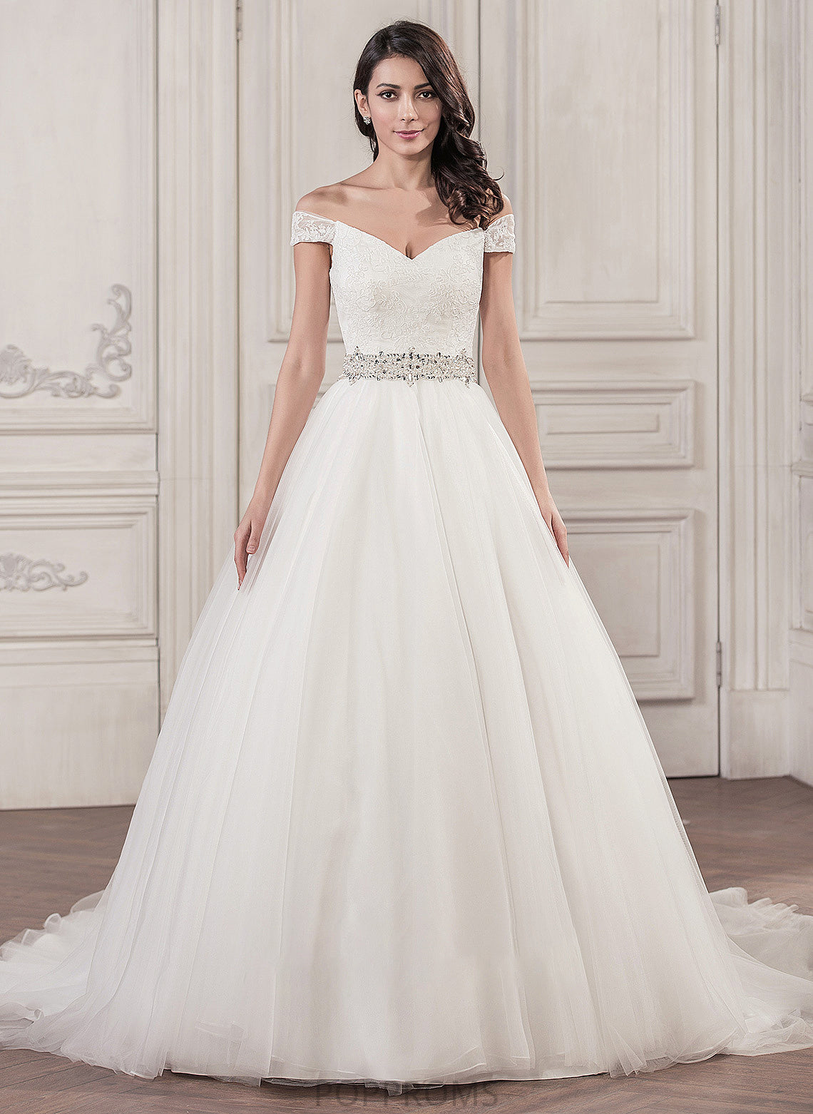 With Wedding Ball-Gown/Princess Sequins Dress Beading Brielle Wedding Dresses Cathedral Tulle Train