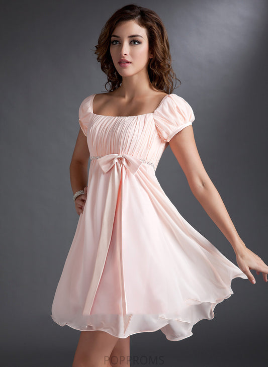 Short/Mini Square Neckline Ruffle A-Line Dress Homecoming Dresses Homecoming Beading With Bow(s) Chiffon Akira