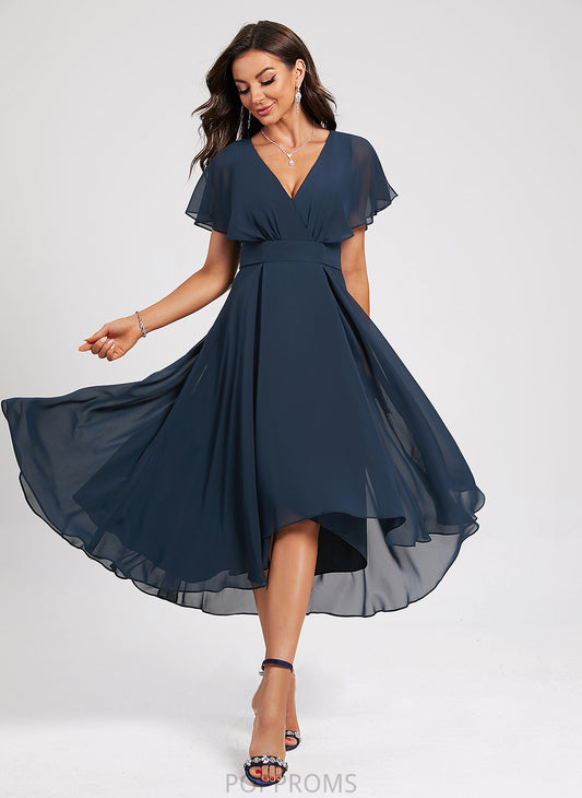 Miriam Cocktail Dresses With Cocktail Chiffon V-neck A-Line Dress Sash Asymmetrical