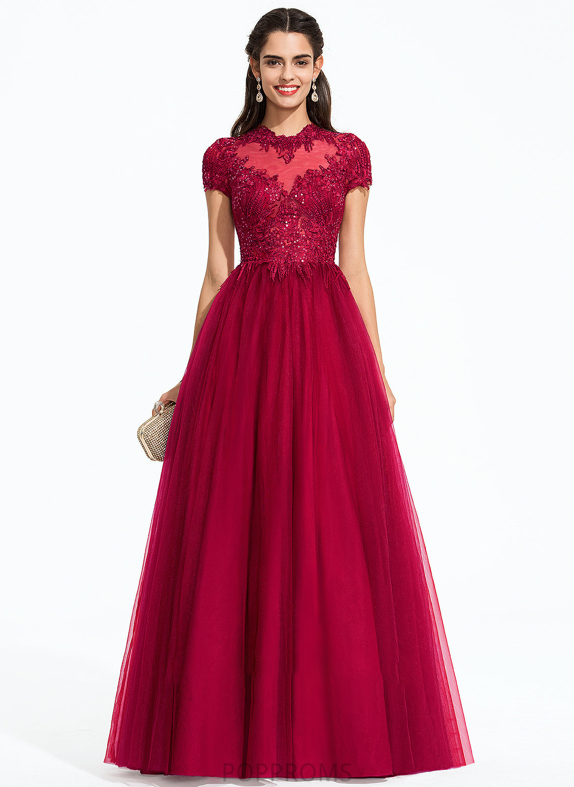 With Scoop Floor-Length Neck Madalyn Prom Dresses Tulle Sequins Ball-Gown/Princess