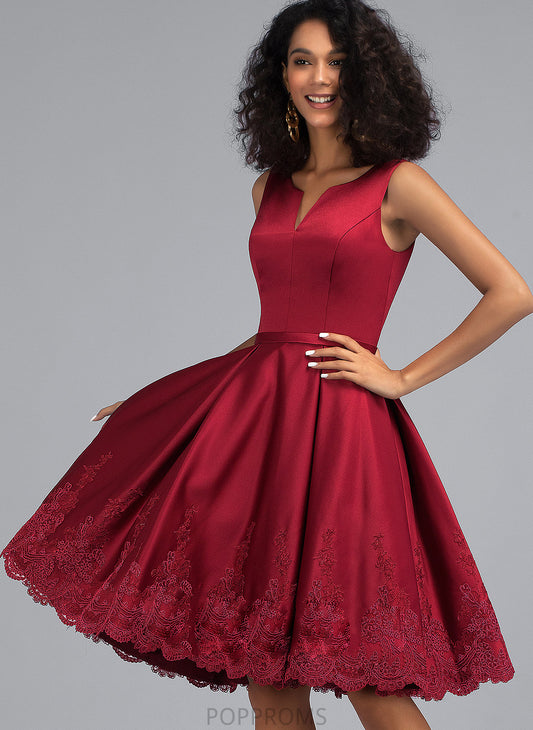 Lace Homecoming Dresses Dress V-neck Lorna Homecoming A-Line With Appliques Knee-Length Satin