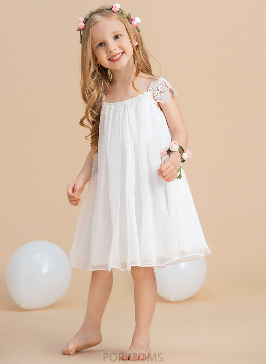 A-Line/Princess Flower Girl Dresses Dress With Scoop Destiney Chiffon Neck Girl - Lace Flower Tea-length Sleeveless