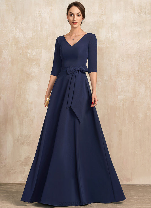 Mother of the Bride Dresses Bride With the Bow(s) V-neck A-Line of Princess Mother Dress Stretch Floor-Length Crepe