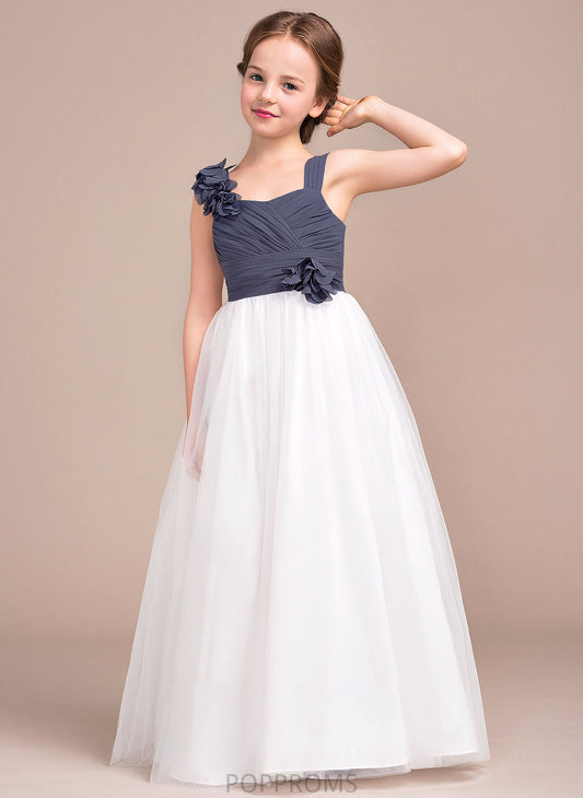 With Tulle Floor-Length Flower(s) Chiffon Junior Bridesmaid Dresses Sweetheart A-Line Ruffle Mina