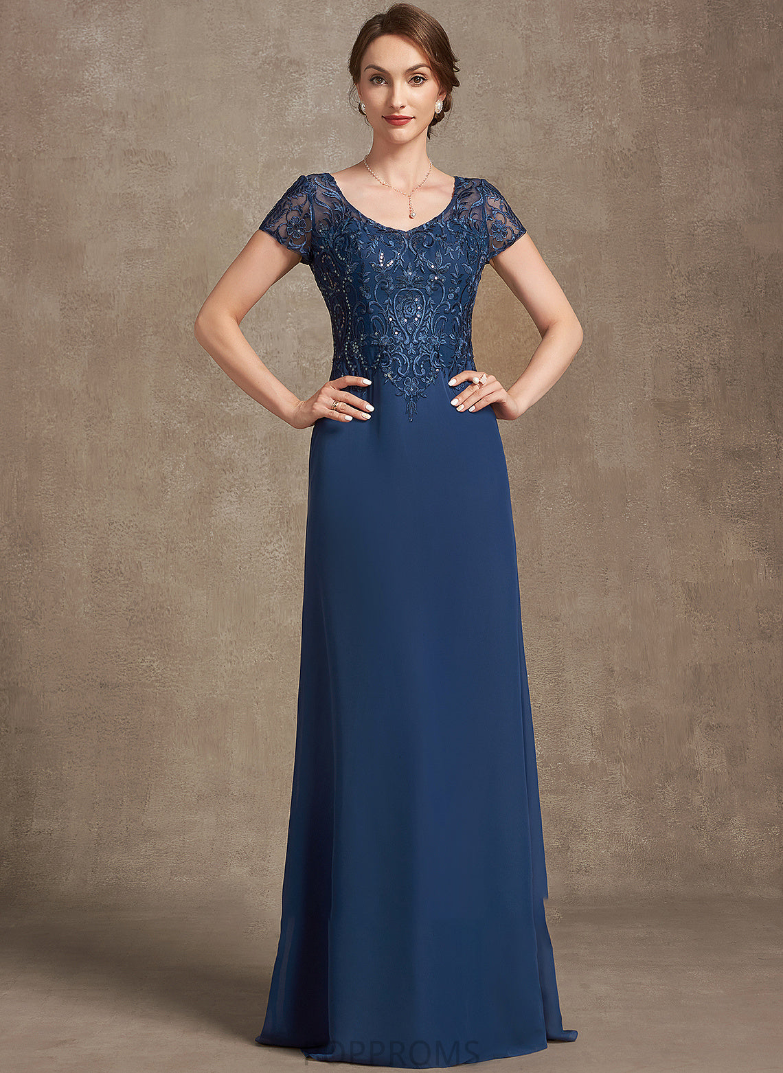 Mother Lace With Chiffon Floor-Length Bride the of Maya Dress A-Line Mother of the Bride Dresses Sequins V-neck