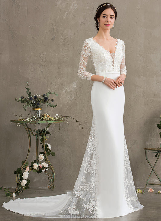 Chapel With Trumpet/Mermaid Dress Train Sequins Chiffon Beading V-neck Sal Wedding Lace Wedding Dresses