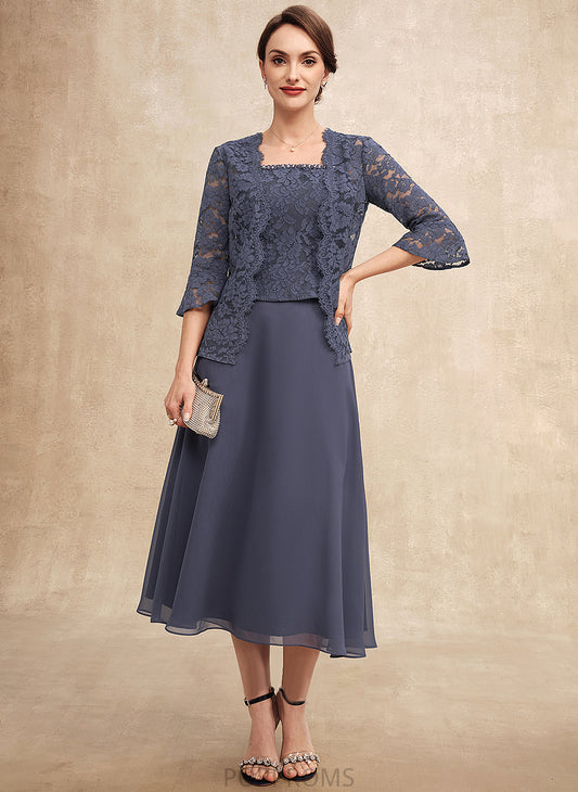 Lace Neckline of Beading Dress Mother of the Bride Dresses Mother With Avery Bride Square Tea-Length Chiffon the A-Line