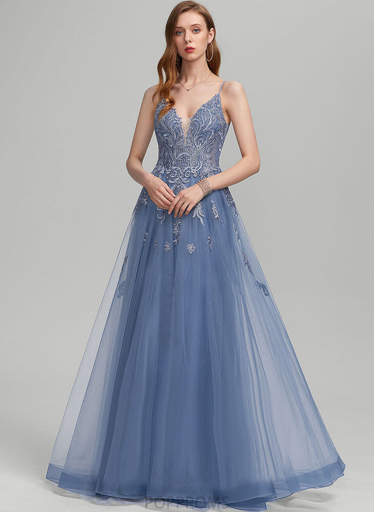 Floor-Length Tulle Prom Dresses With Sloane A-Line Sequins Lace V-neck