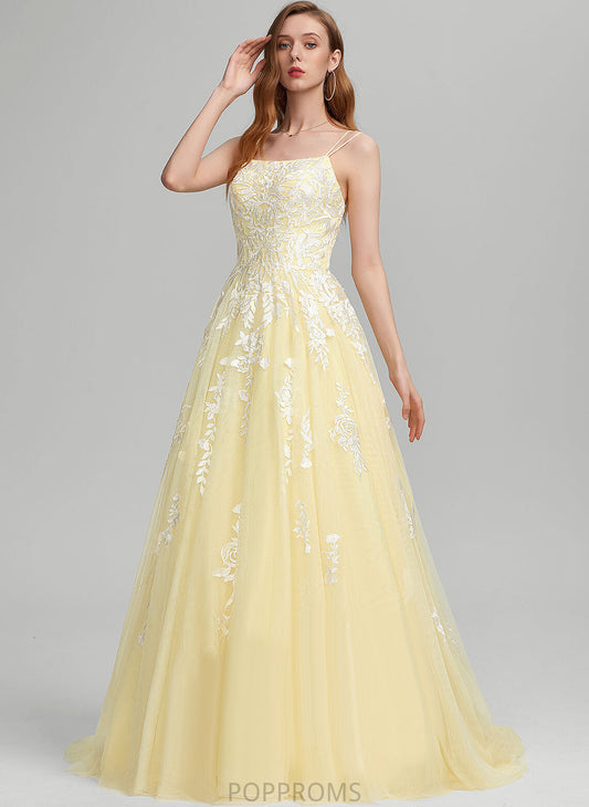 Tulle Sibyl Train Square Ball-Gown/Princess Lace Prom Dresses Sweep