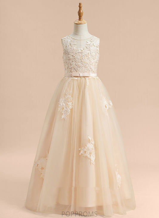 Keira With Girl Neck Floor-length Sleeveless Scoop Dress Flower Beading/Sequins/Bow(s) Flower Girl Dresses - Ball-Gown/Princess Tulle/Lace