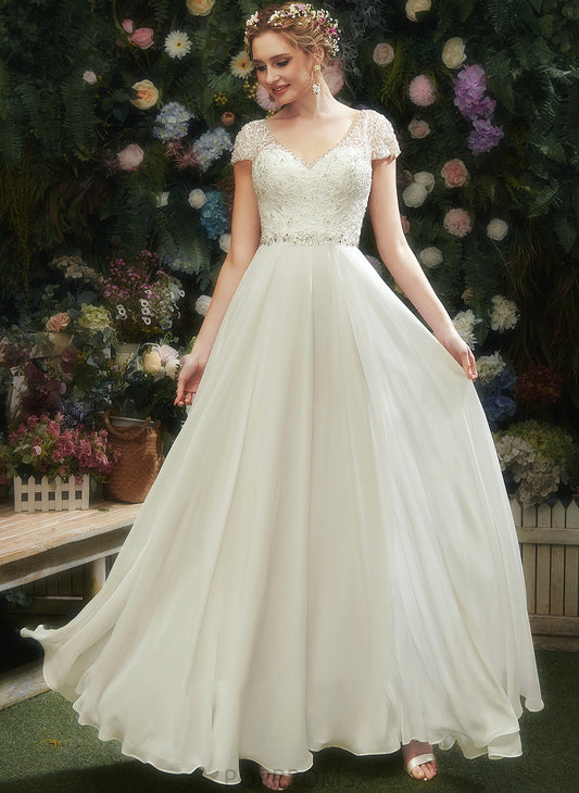 V-neck Sequins Wedding Floor-Length With Dress Beading A-Line Lace Angel Wedding Dresses