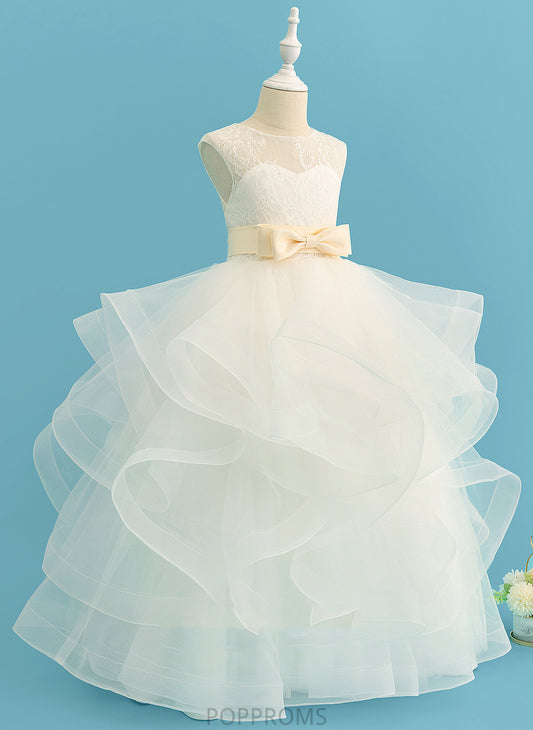 Neck Ball-Gown/Princess - Bow(s) Flower Girl Dresses Destinee Girl (Detachable Scoop Sleeveless sash) With Flower Dress Floor-length Satin/Tulle/Lace