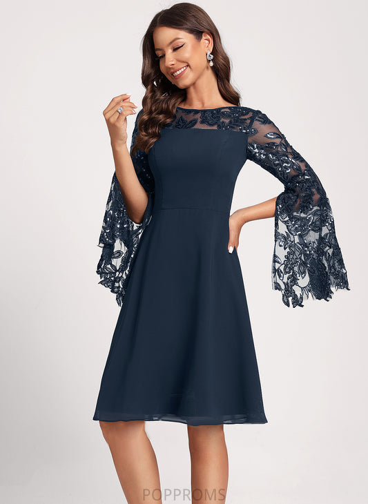 Scoop With Lace Knee-Length Cocktail Chiffon Neck Lyric Club Dresses Sequins Dress A-Line