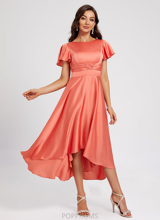 Polyester With Cocktail Dresses Pleated A-Line Asymmetrical Cocktail Luz Dress Neck Scoop