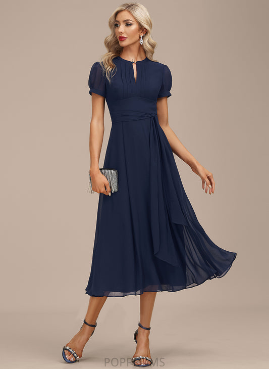 Cocktail Nina Neck Tea-Length Scoop Chiffon Ruffle A-Line Dress With Cocktail Dresses