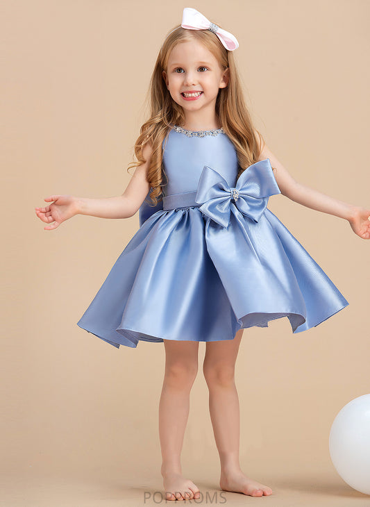 Bow(s) With Flower Girl Dresses Neck Ball-Gown/Princess - Satin Dress Knee-length Scoop Karly Sleeveless Girl Flower