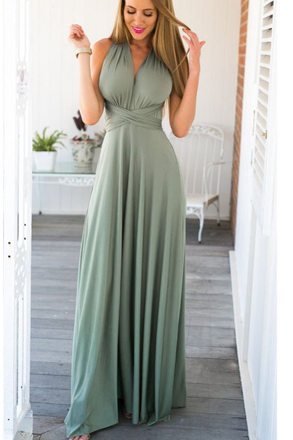 Soft A line Floor Length Sleeveless Open Back Prom Dresses