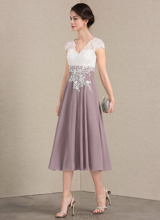 the of Chiffon Dress Mother Bride V-neck Mother of the Bride Dresses Mariela Lace Tea-Length A-Line