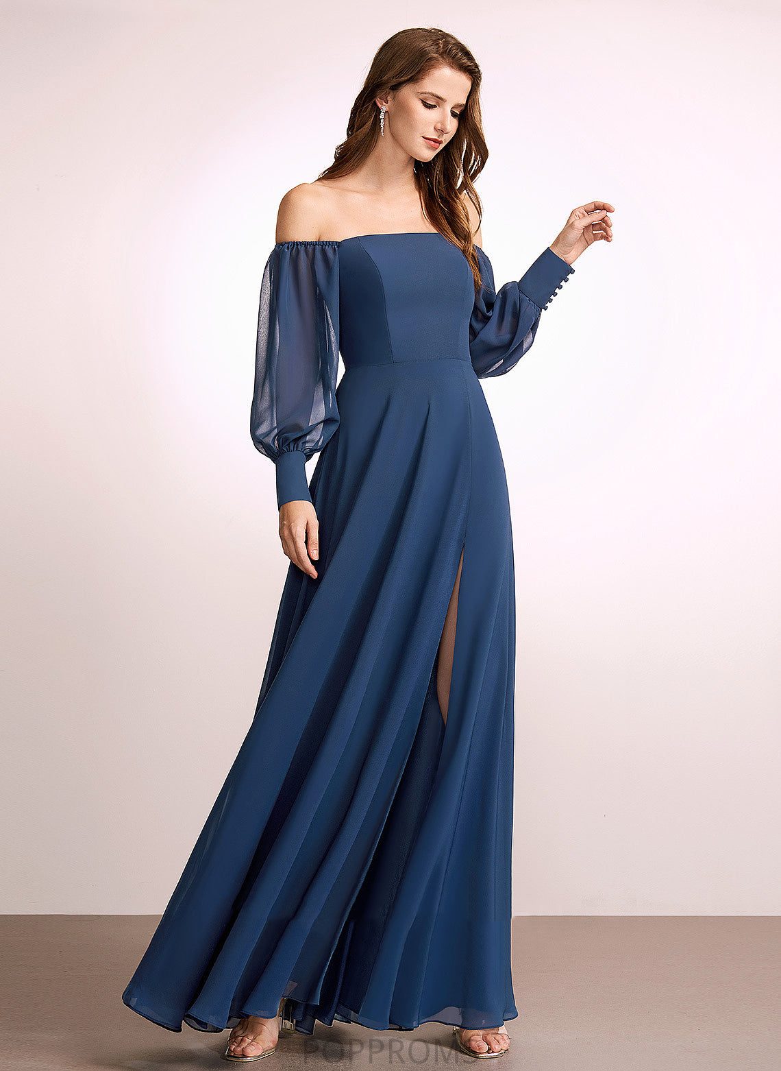 Embellishment Silhouette Neckline Length A-Line Fabric Off-the-Shoulder Floor-Length SplitFront Iliana One Shoulder A-Line/Princess Bridesmaid Dresses