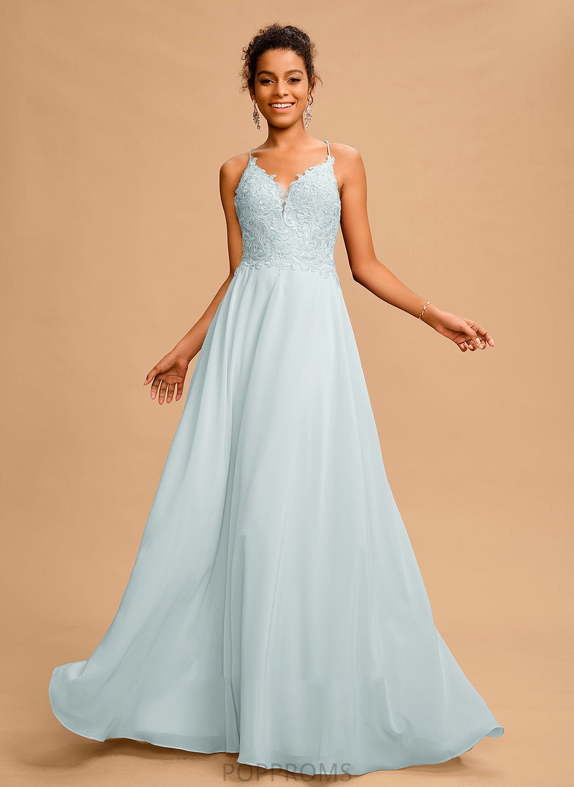 Floor-Length Sequins Ada A-Line V-neck With Prom Dresses Chiffon