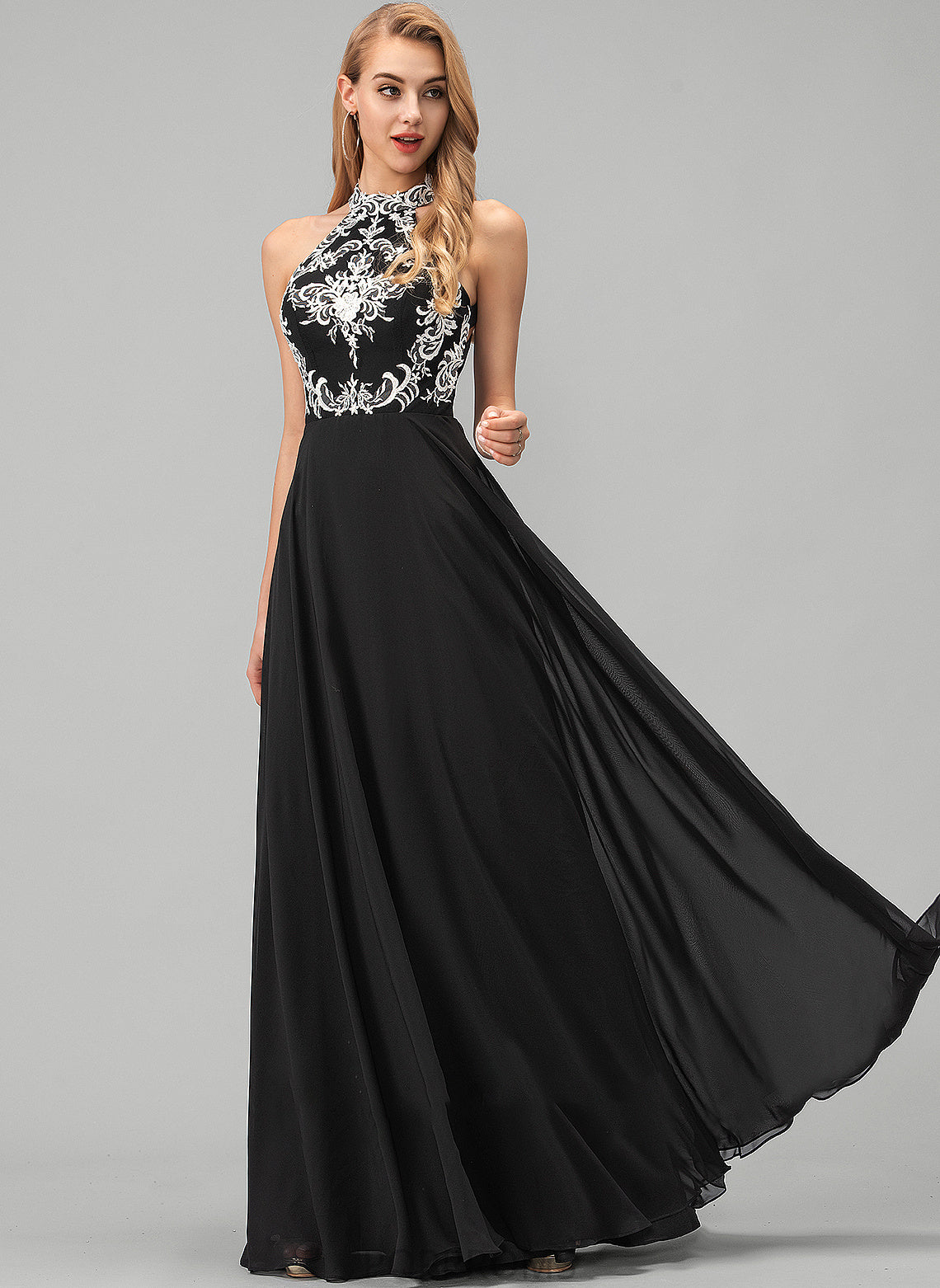 Chiffon Prom Dresses Rory Scoop A-Line Neck Floor-Length Lace With