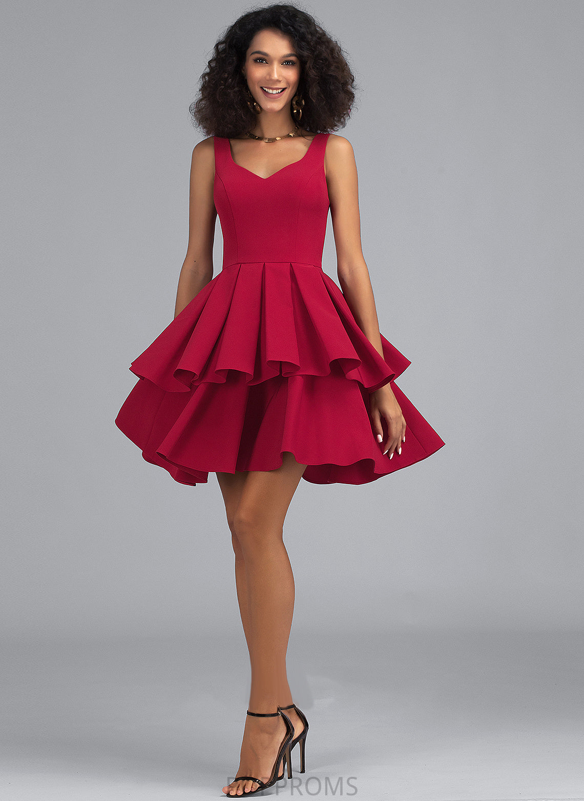 Cascading Short/Mini Jocelynn A-Line With Crepe Dress Homecoming Homecoming Dresses Stretch V-neck Ruffles