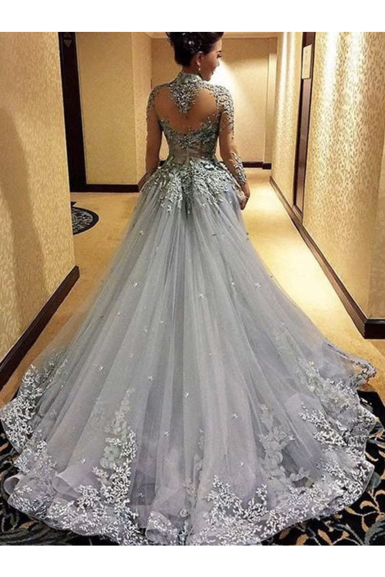 Prom Dresses Mermaid High Neck Tulle With Applique Court Train One Piece