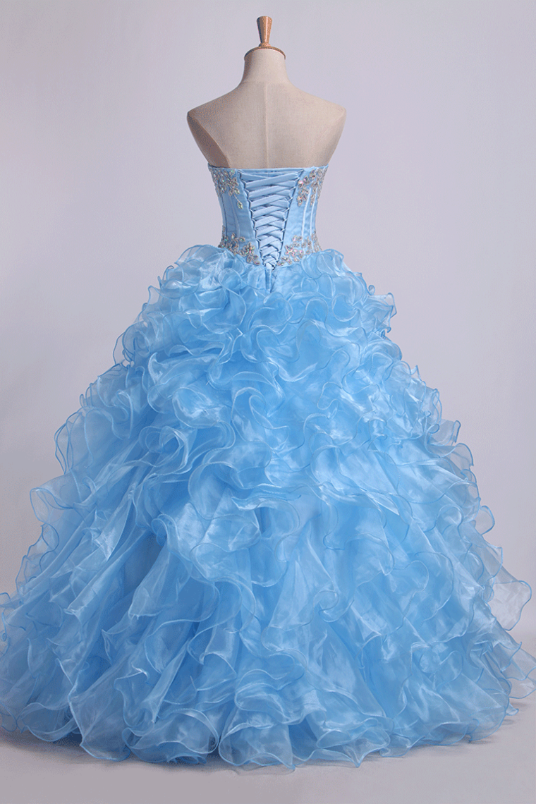 2024 Sweetheart Quinceanera Dresses Ball Gown Organza With Beading