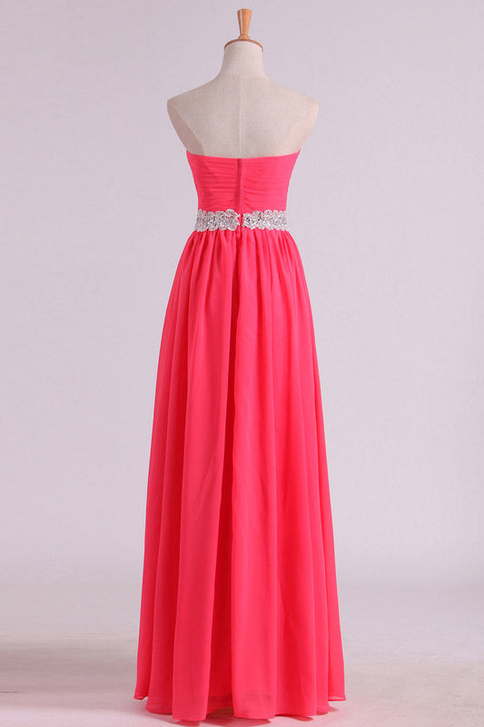 2024 New Arrival Prom Dresses Sweetheart Ruched Bodice With Beading Chiffon