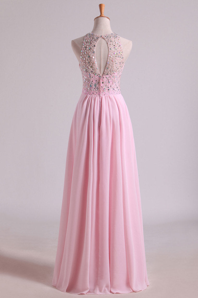 2024 Simple Prom Dresses Scoop A Line Chiffon With Beading Floor Length