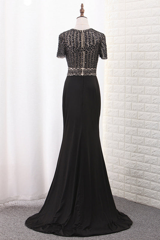 2024 New Arrival Scoop Beaded Bodice Spandex Mermaid Prom Dresses