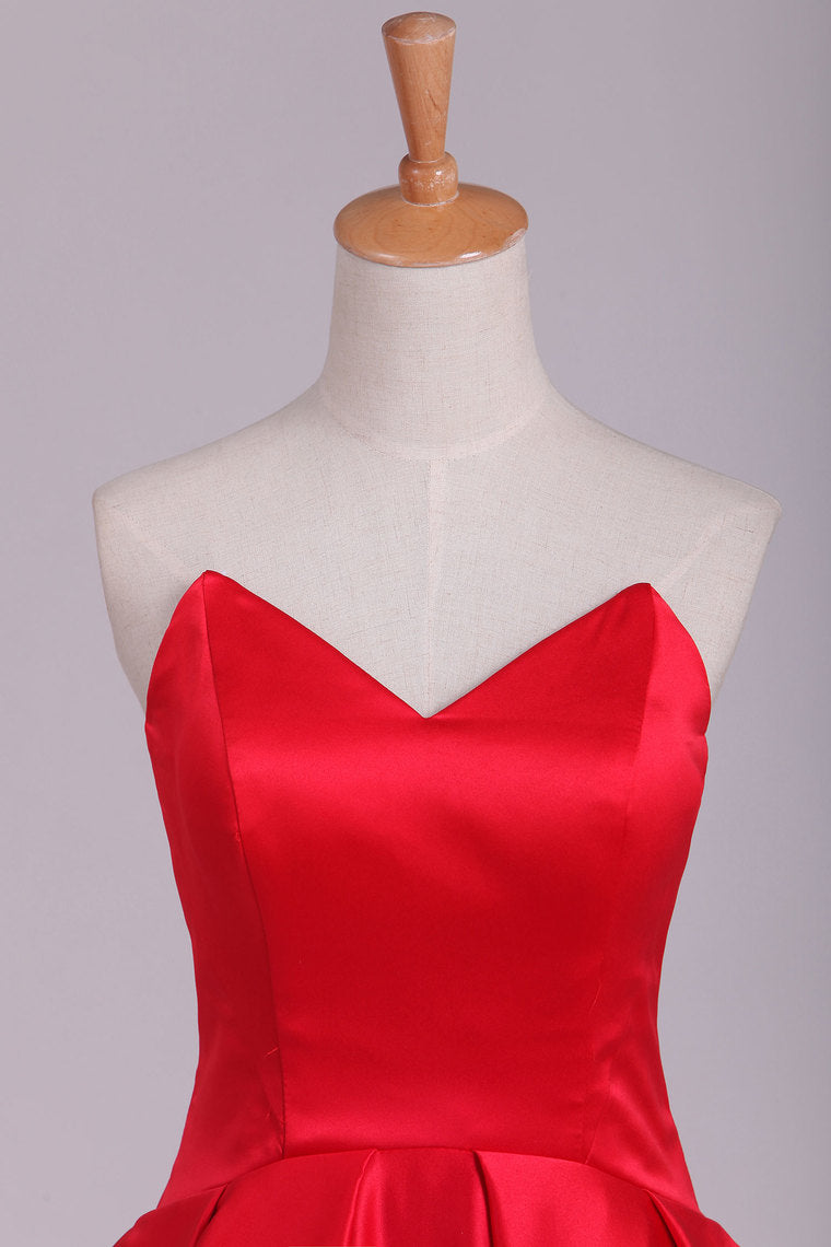 2024 Red Asymmetrical Prom Dresses V Neck Satin Red